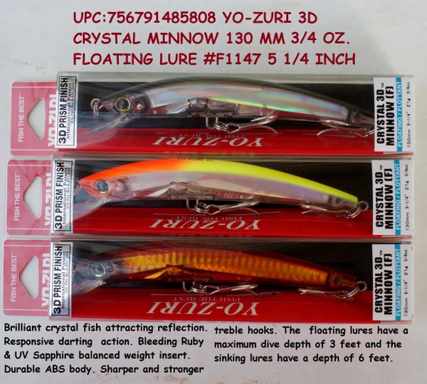 AS SHOWN Details about   *Yo-Zuri Crystal 3D F Minnow Floating Jointed 130mm 5 1/4" & 3/4 OZ