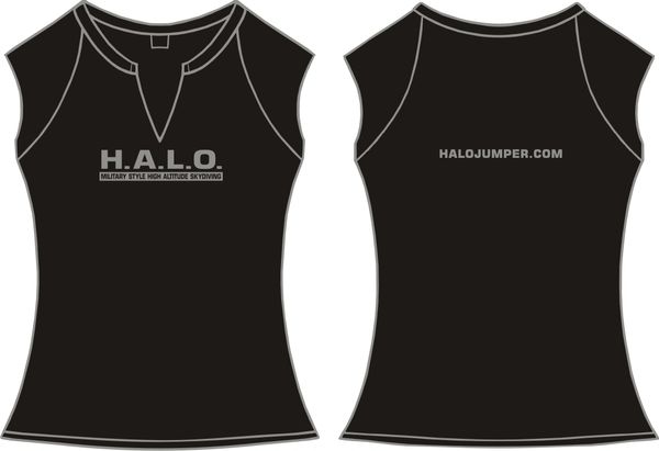 Ladies H.A.L.O Spandex Slit-V Raglan T-Shirt - Black