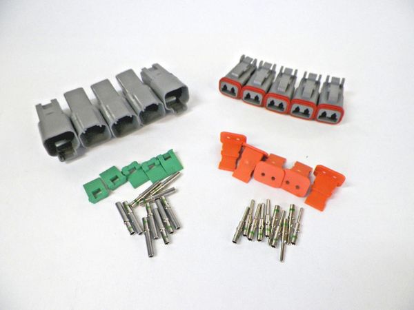 5 sets GRAY Deutsch DT 2-Pin Connectors 14-16-18 ga AWG Solid Contacts