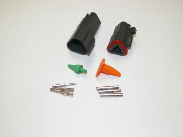 3X BLACK DEUTSCH DT SERIES CONNECTORS SET 16-18-20 WITH SOLID TERMINALS