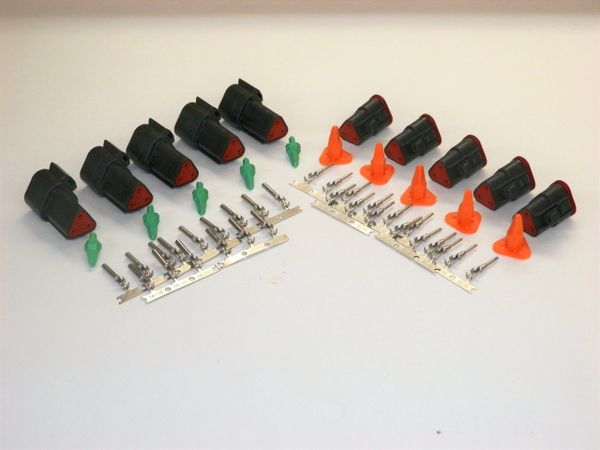 5 sets BLACK Deutsch DT 3-Pin Connectors 16-18 ga AWG Stamped Contacts