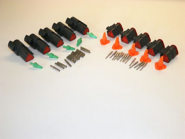 5 sets BLACK Deutsch DT 3-Pin Connectors 16-18 ga AWG Solid Contacts