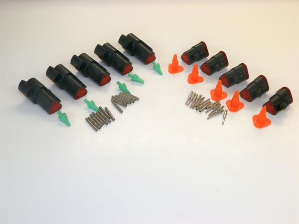 5 sets BLACK Deutsch DT 3-Pin Connectors 14-16-18 ga AWG Solid Contacts