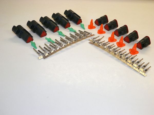 5 sets BLACK Deutsch DT 3-Pin Connectors 14-16 ga AWG Stamped Contacts