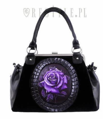 Black Velvet Gothic Romantic Purple Rose Handbag