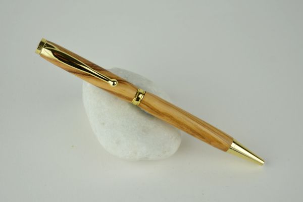 Slimline ballpoint pen, olive wood, gold plated