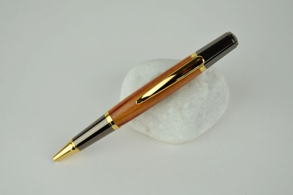 Sirocco ballpoint pen, Brazilian tulipwood, gold and gun metal plated