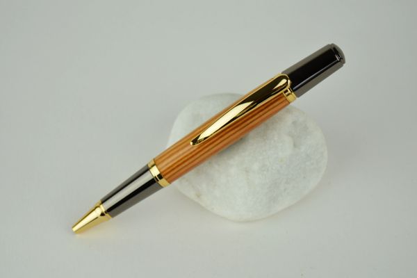 Sirocco ballpoint pen, pitch pine, gold and gun metal plated