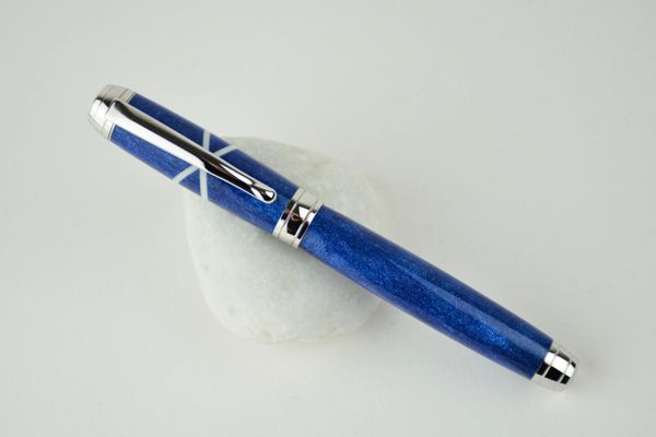 Diplomat fountain pen, non postable, blue sapphire & white saltire, rhodium plated