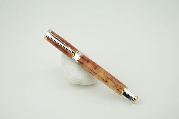 Vertex Supreme postable fountain pen, red mallee burr, chrome and gold plated