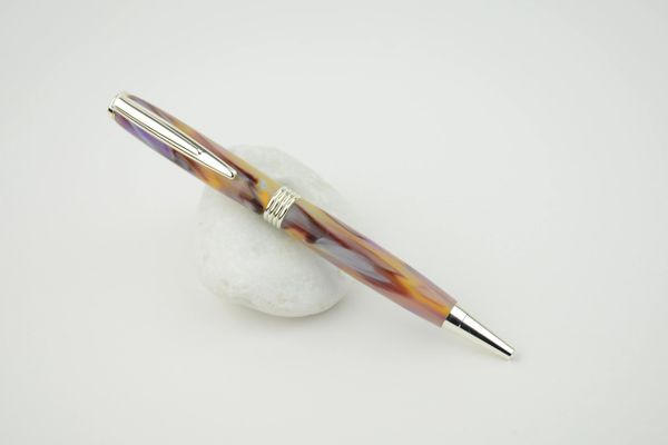 Streamline ballpoint pen, lavender and ochre, silver plated
