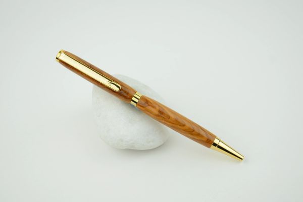 Artisan slimline ballpoint pen, olive wood, gold plated