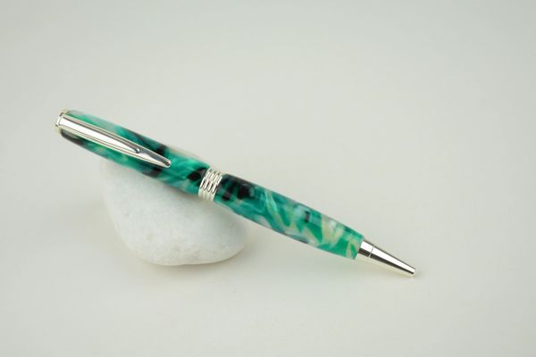 Streamline ballpoint pen, turquoise white and black, silver plated