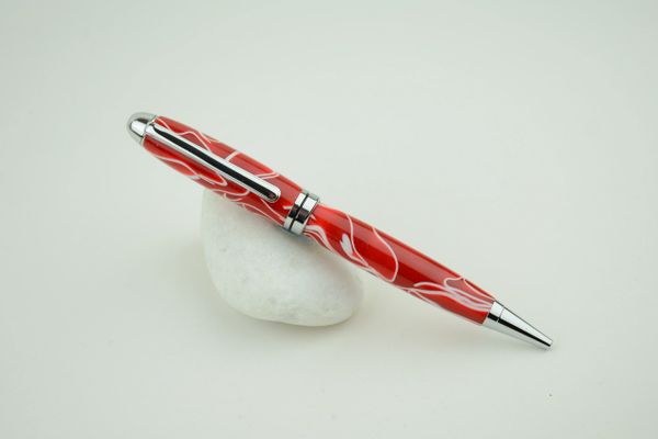 Classic ballpoint pen, red and white, chrome