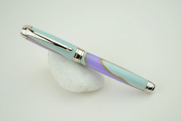 Diplomat rollerball or fountain pen, non postable, turquoise and lilac, rhodium plated