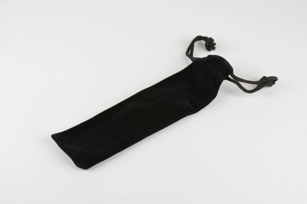 Black velvet drawstring pen pouch, longer size.