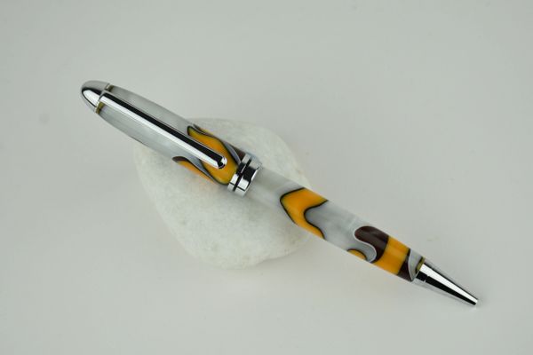 Classic ballpoint pen, orange/brown/grey acrylic, chrome
