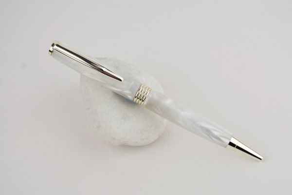 Streamline ballpoint pen, white pearl, silver plated