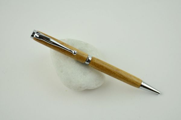 Slimline ballpoint pen, sycamore wood, premium chrome