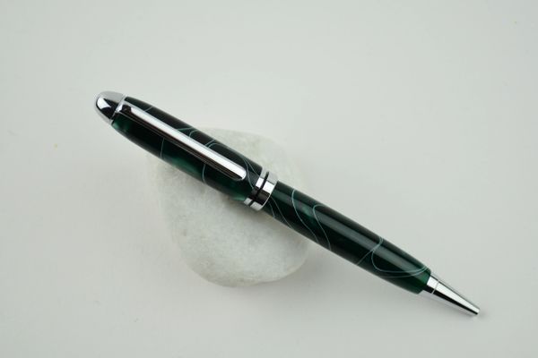 Classic ballpoint pen, green swirl, chrome