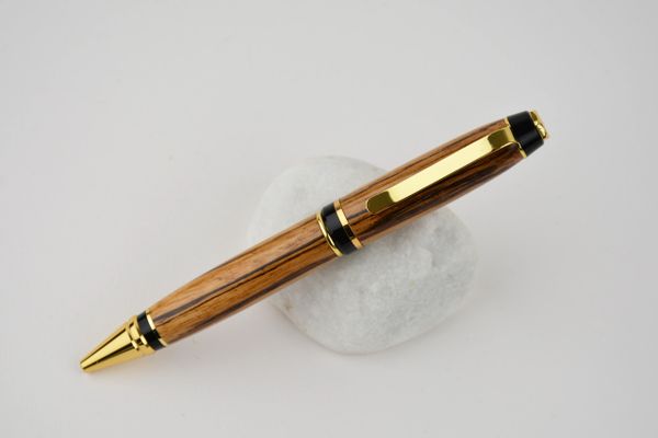 Cigar ballpoint pen, zebrano wood, gold plated