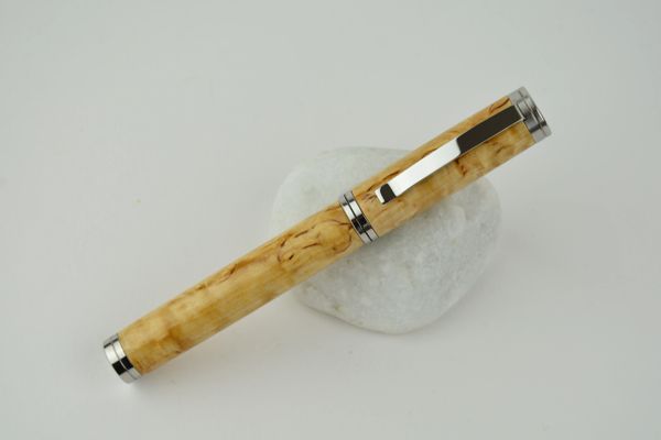 Brearley non postable fountain pen, Karelian masur birch, stainless steel