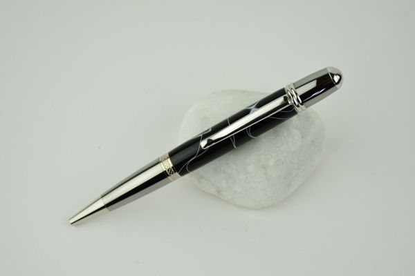 Sierra ballpoint pen, black and white swirl, platinum plated