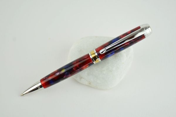 Mistral twist pencil, red chip, rhodium and gold Ti plated