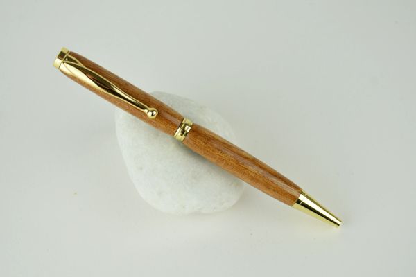 Slimline ballpoint pen, elm, gold plated