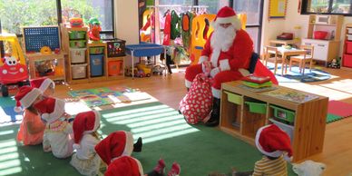 To celebrate the season, we have a school wide cookie exchange and Santa gives presents to the kids.