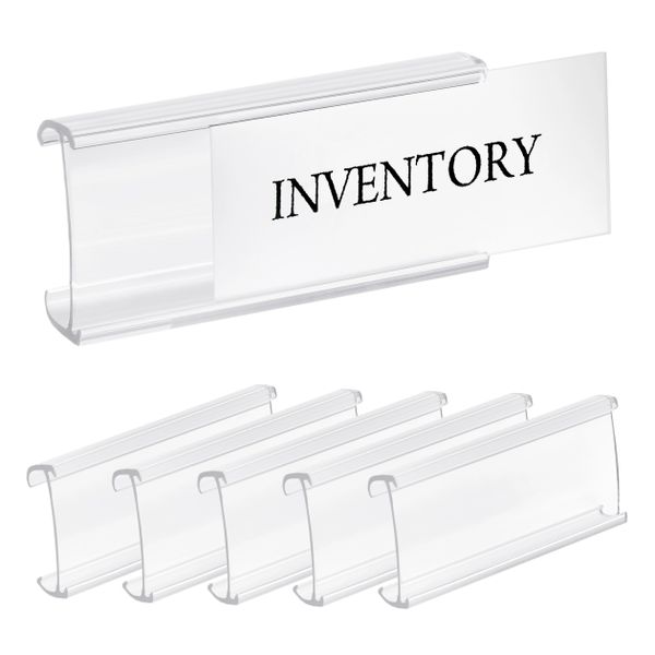 Set of 6 – Sturdy & Elegant Silver Aluminum Wall Mount Name Plate Holder,  Curved Office Business Door Sign Holder with Adhesive Tape, 8” X 3” 