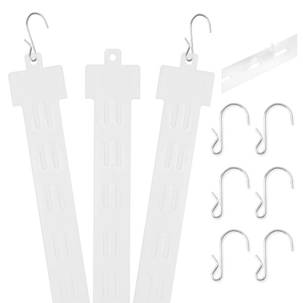 Pack of 25 – 12 Station Hanging Merchandise Strips with S Hooks, 21” Plastic Display Merchandise Strips for Retail Display with Removable Header