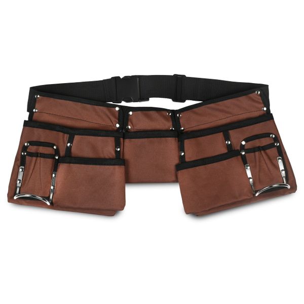 Adjustable 11 Pocket Leather Construction Tool Belt w Quick Release Buckle Pouch 