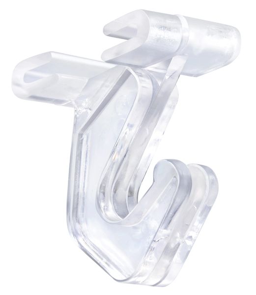 Pack of 100 - Crystal Clear Hinged Polycarbonate Ceiling Hooks for Drop-Ceiling T-Bars, Holds up to 15 lbs. 1"W x 1 ½"H