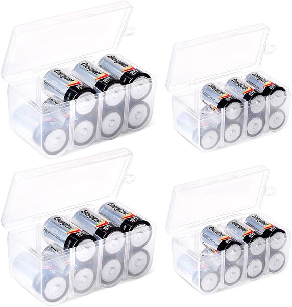 Set of 4 - Two C and Two D Battery Storage Box, Battery Storage Case, Battery Holder Clear
