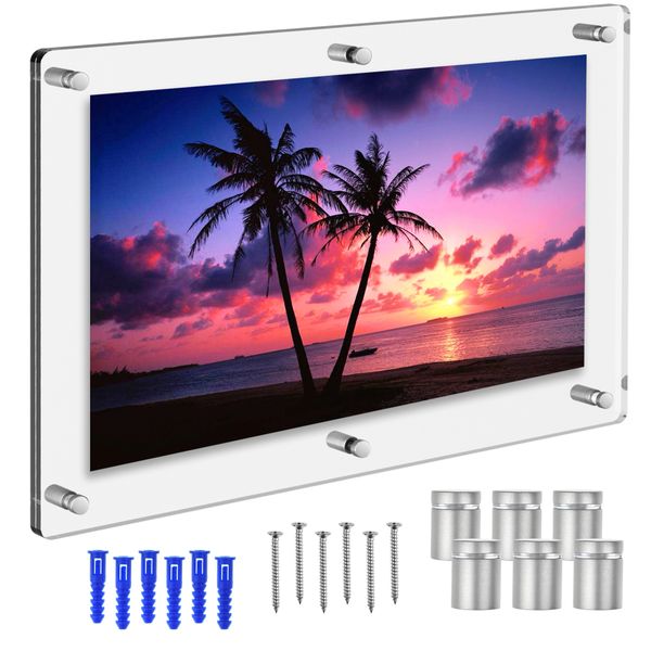 Sturdy & Elegant 24” x 36” Acrylic Floating Picture Frame, Frameless Picture Frame, Standoff Picture Frame, Wall Mount Floating Sign Holder, Office Business Document Holder, with All Hardware Included, Card Inserts NOT Included