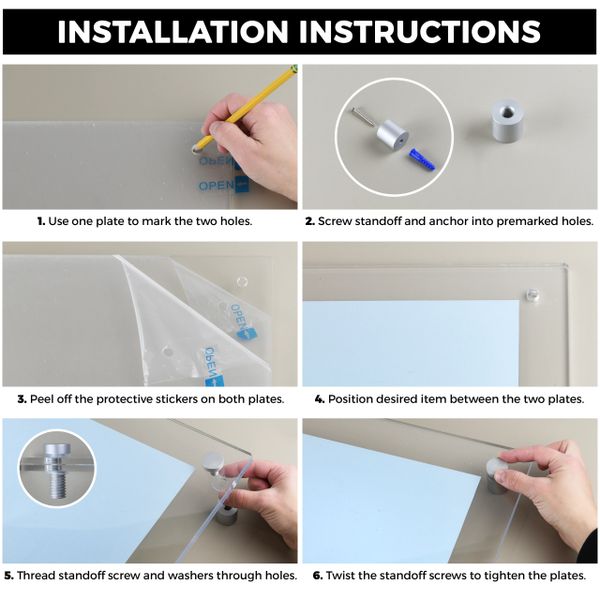 Sturdy & Elegant 24” x 36” Acrylic Floating Picture Frame, Frameless  Picture Frame, Standoff Picture Frame, Wall Mount Floating Sign Holder,  Office