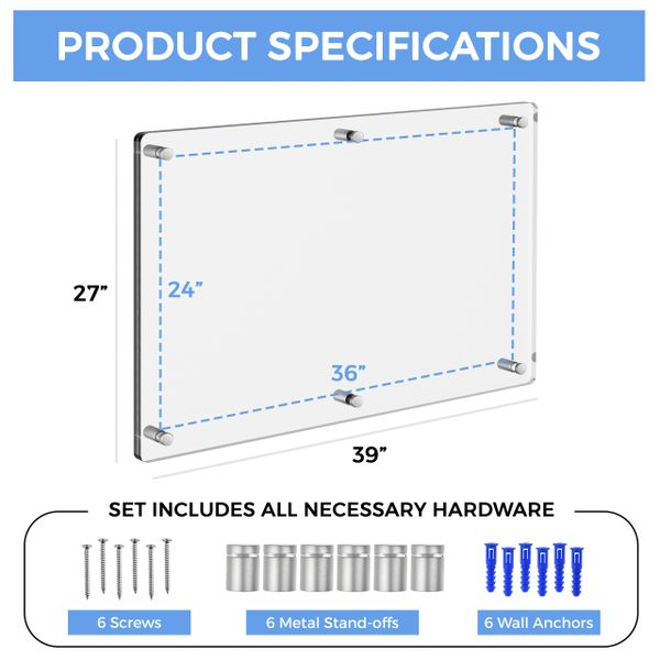 Sturdy & Elegant 24” x 36” Acrylic Floating Picture Frame, Frameless  Picture Frame, Standoff Picture Frame, Wall Mount Floating Sign Holder,  Office