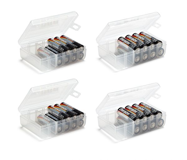 Set of 4 - Two AA and Two AAA Battery Storage Box, Battery Storage