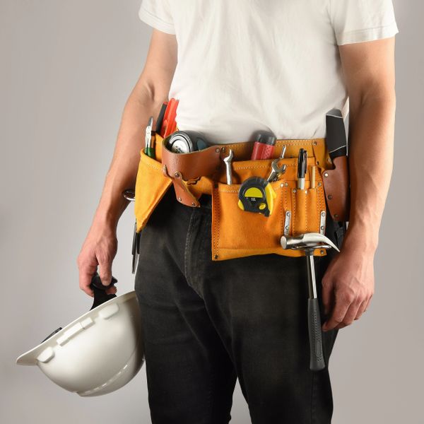 New & Improved Quality, 11 Pocket Leather Construction Tool Belt, Work