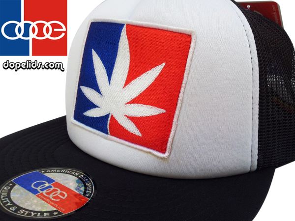 smartpatches Weed USA Vintage Style Trucker Hat (Black/White Hat)