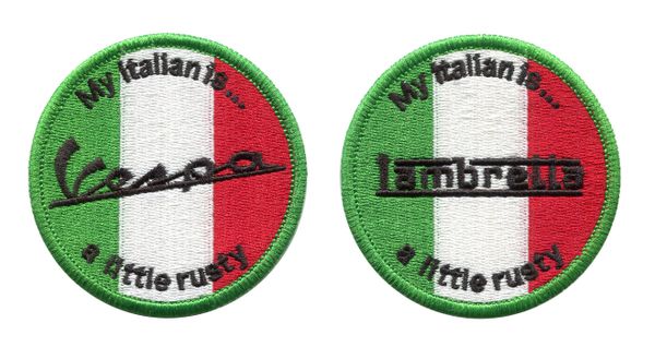 Vintage Style "My Italian is a Little Rusty" Vespa/Lambretta Scooter Patch 7cm