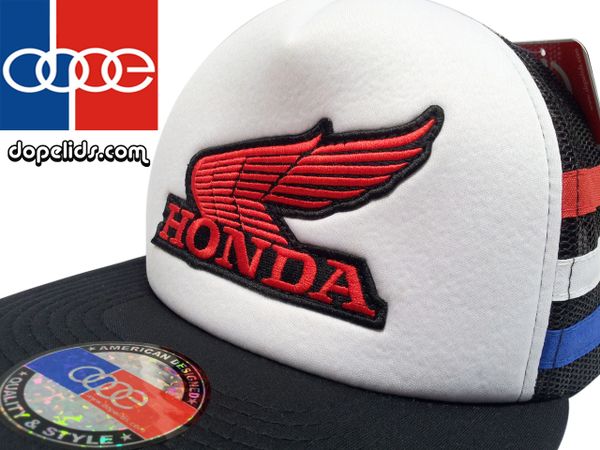 smartpatches Honda Vintage Style Motorcycle Trucker Hat (Red/White/Blue Stripes)