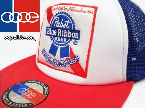 smartpatches Pabst Blue Ribbon Vintage Style Trucker Hat (Red, White and Blue)
