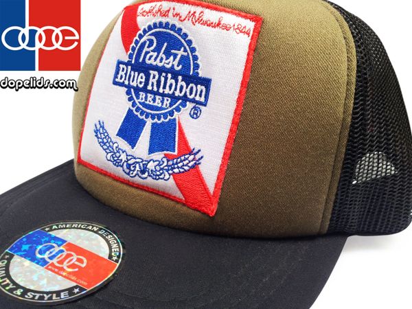 smartpatches Pabst Blue Ribbon Vintage Style Trucker Hat (OD Green)