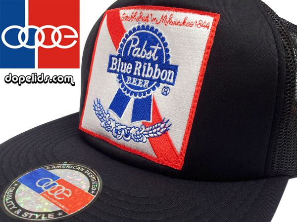 smartpatches Pabst Blue Ribbon PBR Vintage Style Trucker Hat (Solid Black)