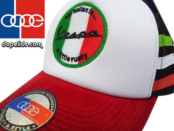 smartpatches "Vespa" Vintage Style Scooter Trucker Hat (Italian Stripes)