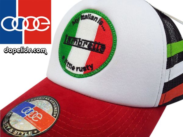 smartpatches "Lambretta" Vintage Style Scooter Trucker Hat (Italian Stripes)