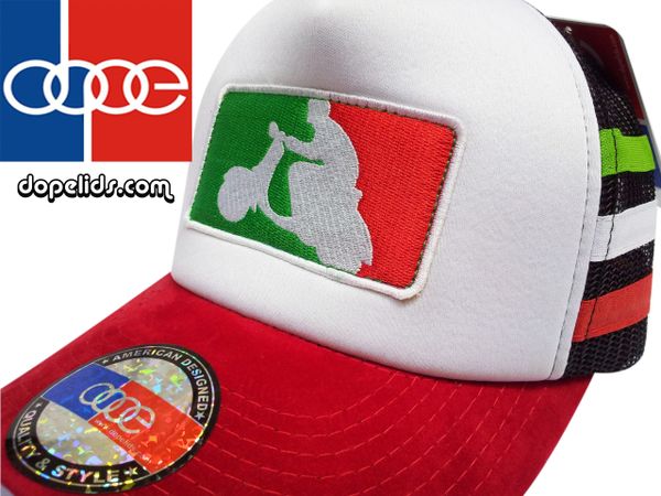 smartpatches "Italian Scooter" Vintage Style Vespa Trucker Hat (Italian Stripes)