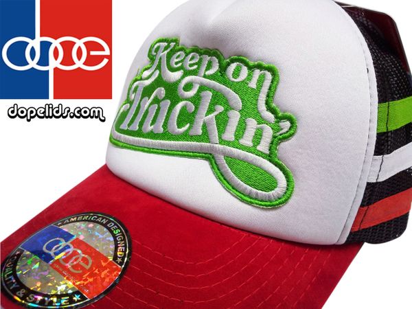 smartpatches Keep on Truckin' Script  Vintage Style 70's Trucker Hat (Italian Stripes)